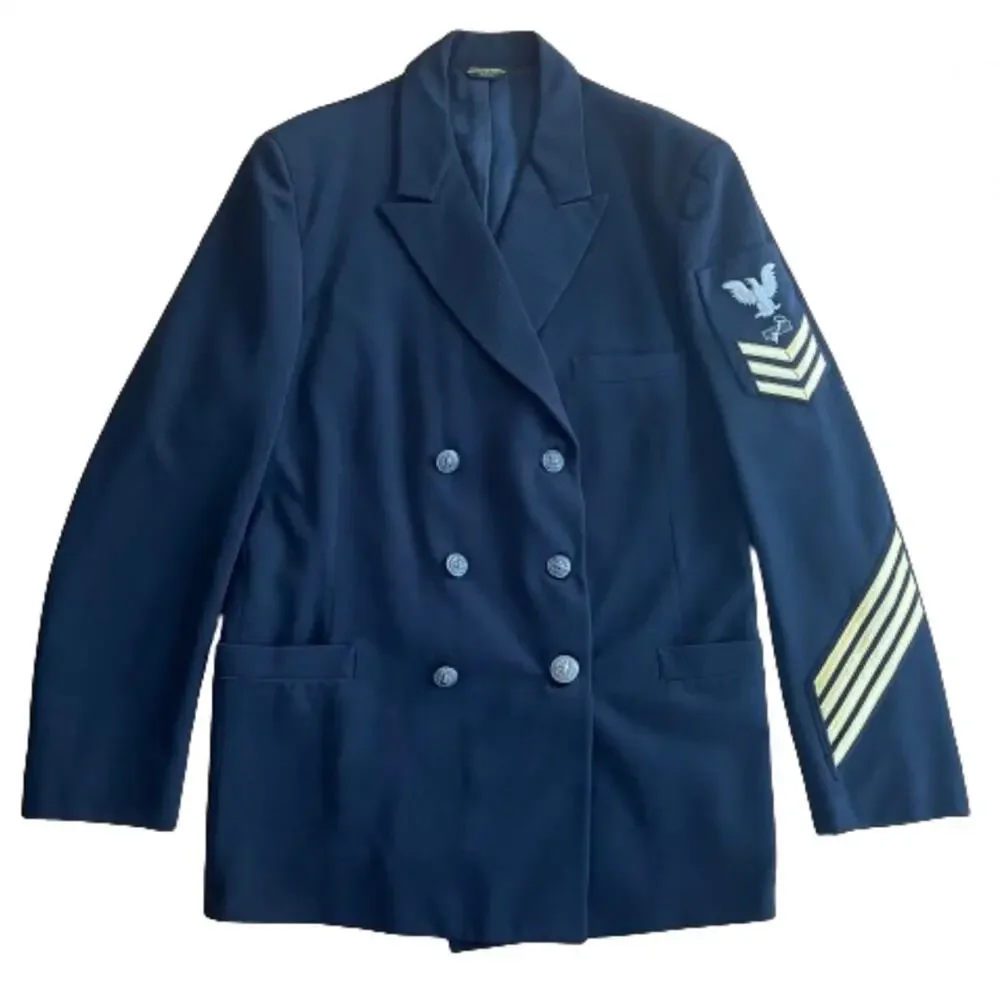 Authentic Military U.S. Navy Officers Jacket Double Breasted Eagle 3 Stripes Key